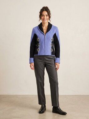Vintage Carson 100% Wool Full Zip Snowflake Beaded Jacket Periwinkle Blue Small